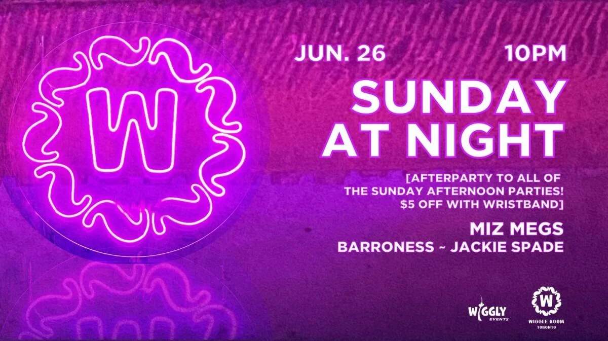 Purple flyer for Sunday At Night on Jun 26