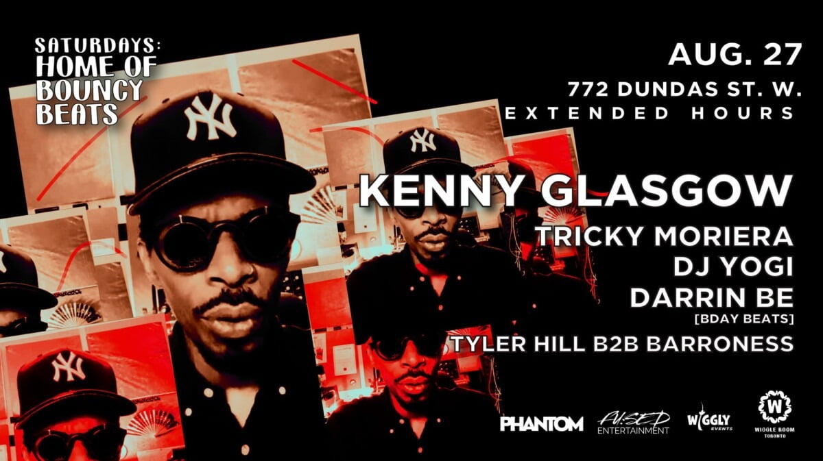 Dark flyer with photo of DJ with sunglass and NY baseball cap