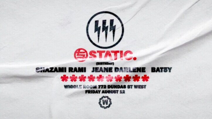 Grey event flyer with red text for STATIC