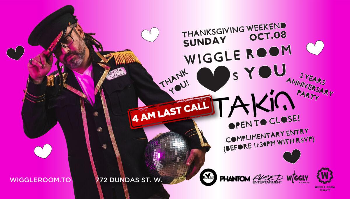 Pink flyer with TAKiN in captain costume