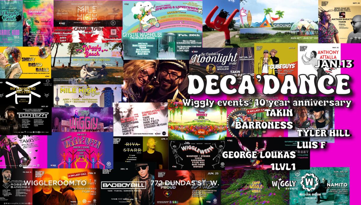 Event flyer with colourful thumbnails of past events