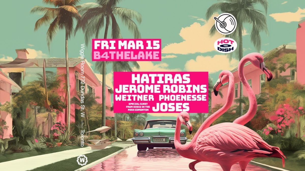 Flyer with palm trees and flamingos