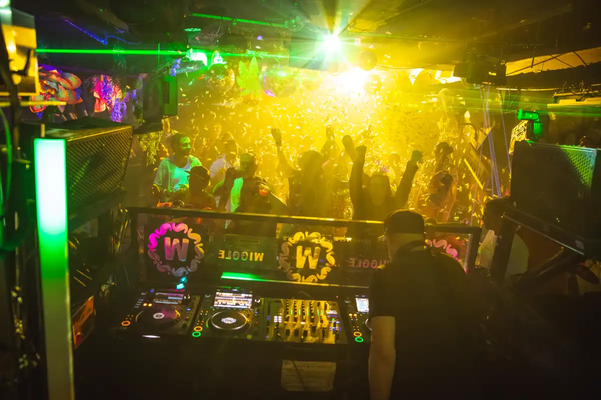 Dance floor with confetti in air