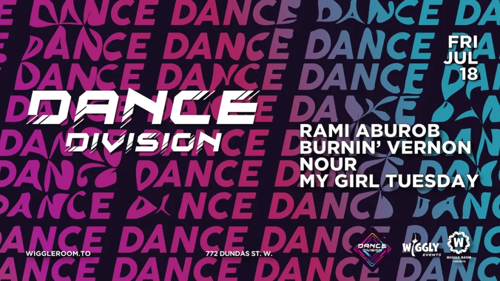 Event flyer with words dance dance dance behind lineup and date