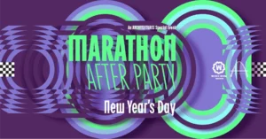 Purple and green event fyler for Marathon Afterparty