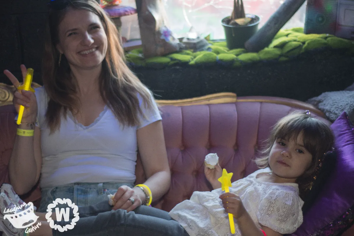 Mother and princess on couch