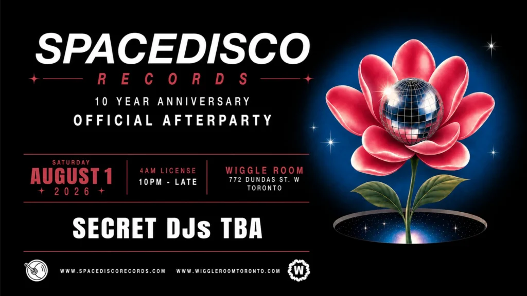 Flower on black background with title Spacedisco Records 10 Year Anniversary Official Afterparty