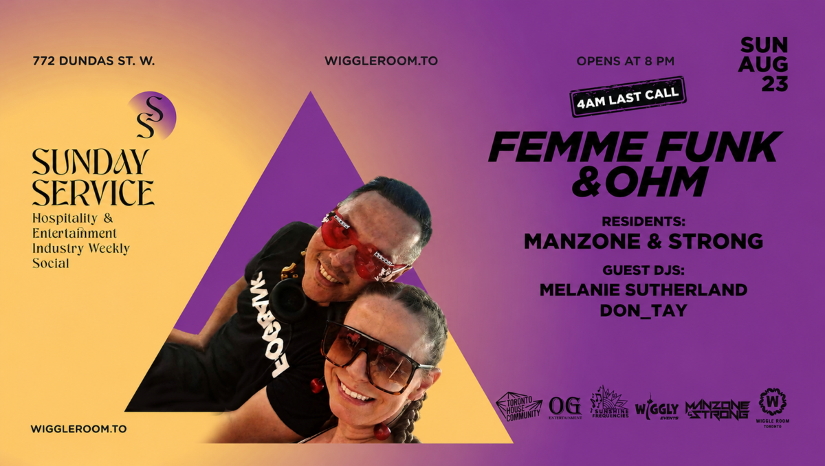 Femme Funk & Ohm Sunday Service event flyer with DJs Melanie Sutherland & Don_Tay