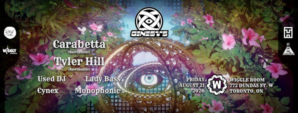 Genesis presents Carabetta, Tyler Hill, Used DJ, Cynex, Lady Bass, Monophonic at Wiggle Room on August 21, 2026.
