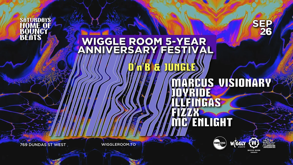 Purple rave flyer with DJ names